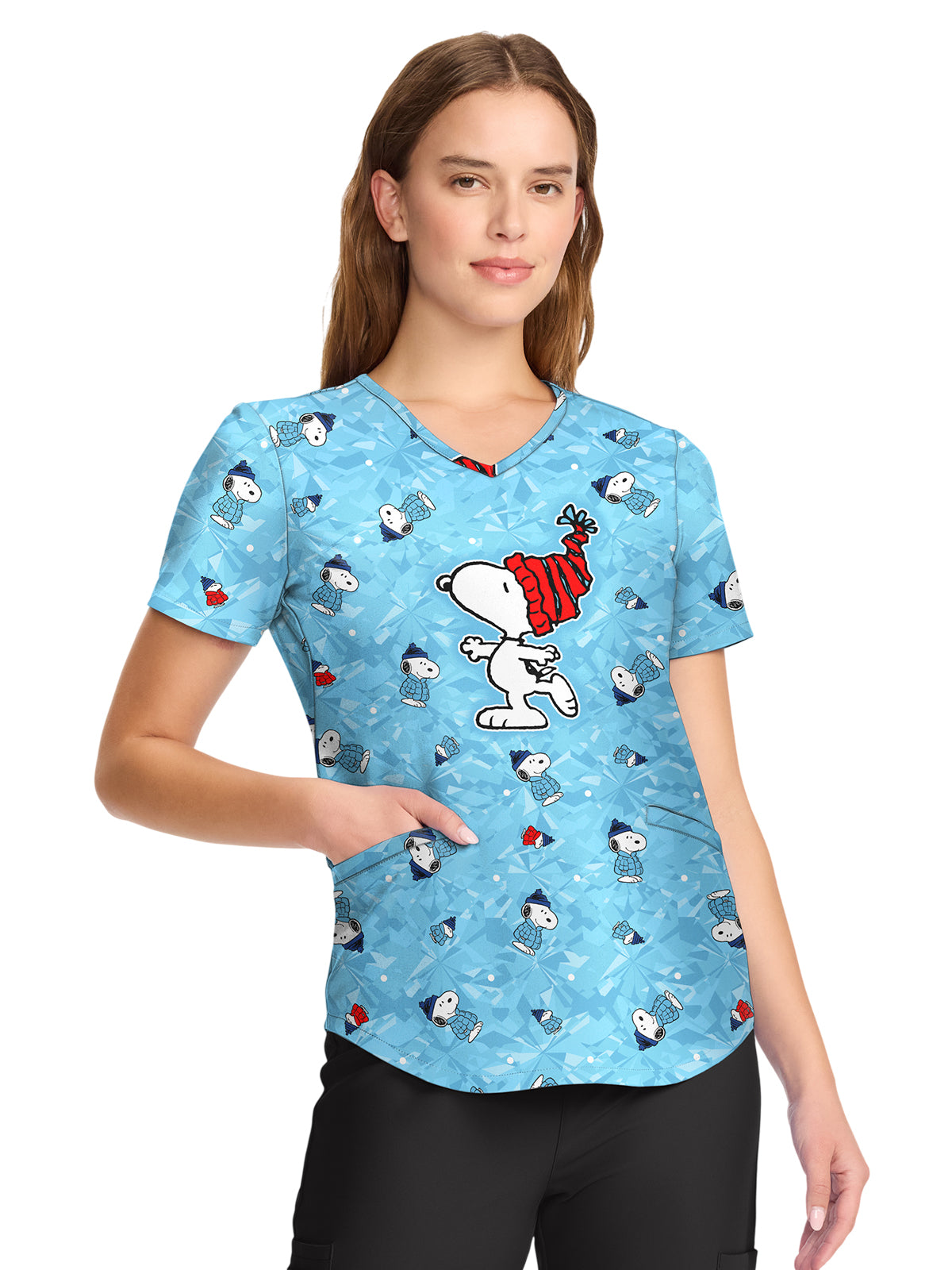 Women's V-Neck Print Top - TF737 - Snoopy On Ice