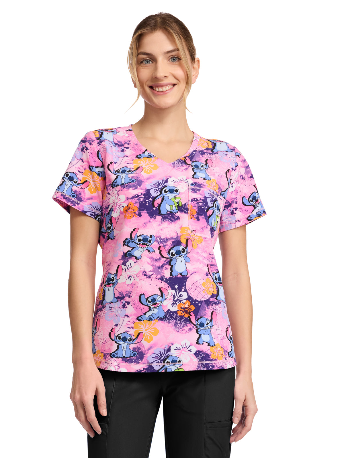 Women's Rounded V-Neck Print Top - TF786 - Celestial Stitch
