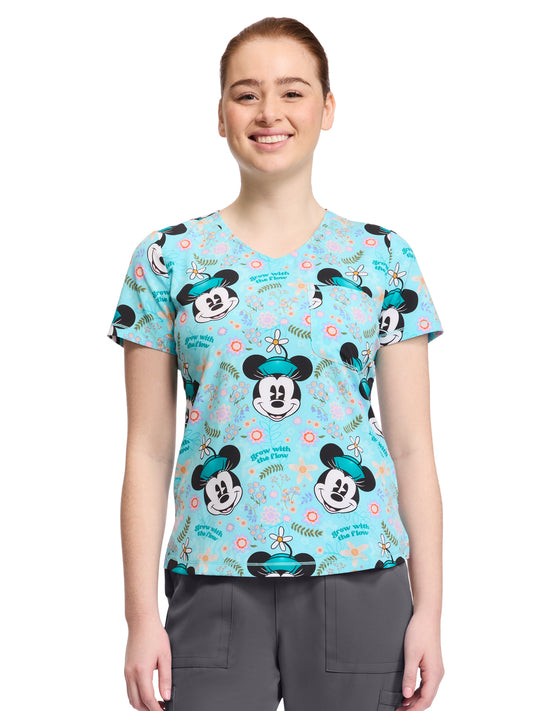 Women's Rounded V-Neck Print Top - TF786 - Garden Grows