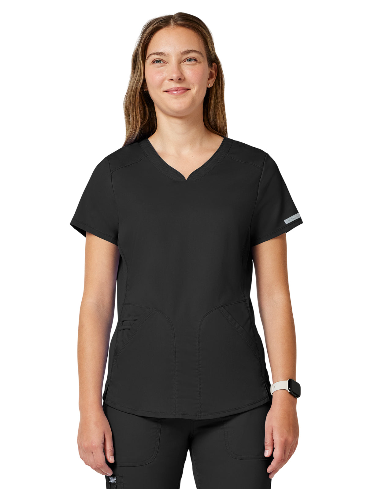 Women's 2-Pocket V-Neck Top - WW601 - Black