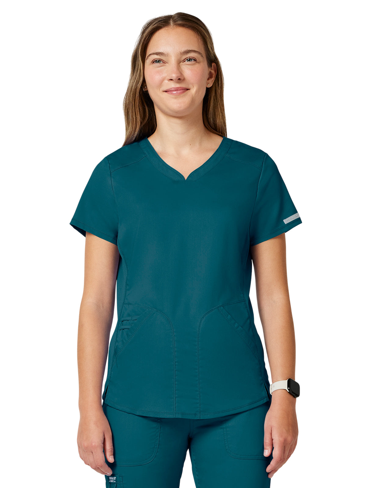 Women's 2-Pocket V-Neck Top - WW601 - Caribbean Blue
