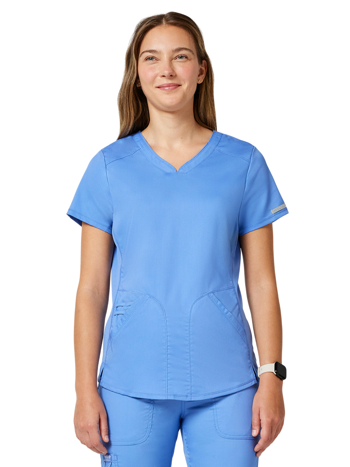 Women's 2-Pocket V-Neck Top - WW601 - Ciel Blue