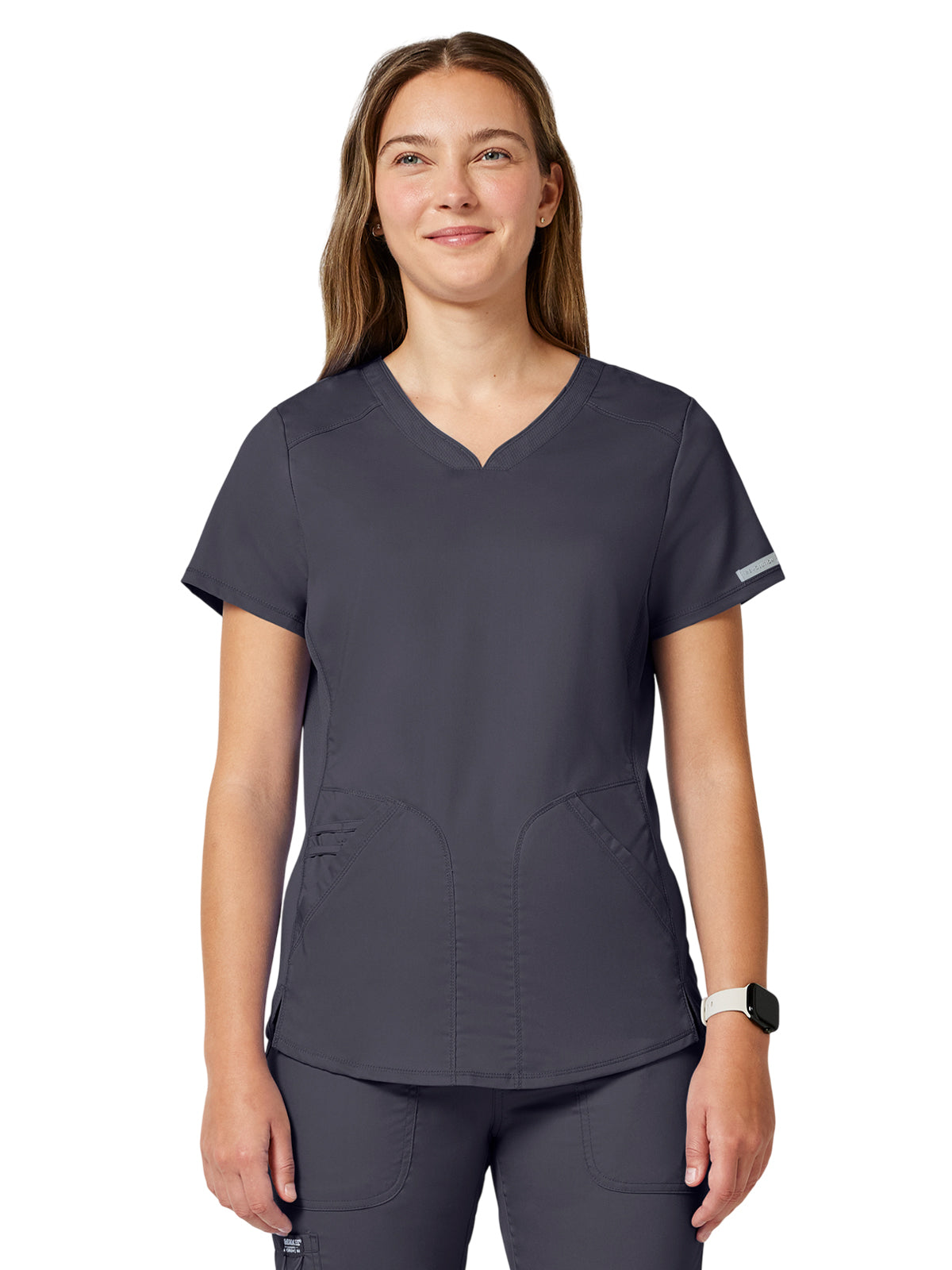 Women's 2-Pocket V-Neck Top - WW601 - Pewter