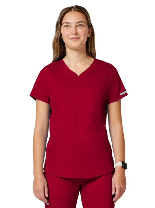 Women's 2-Pocket V-Neck Top - WW601 - Red
