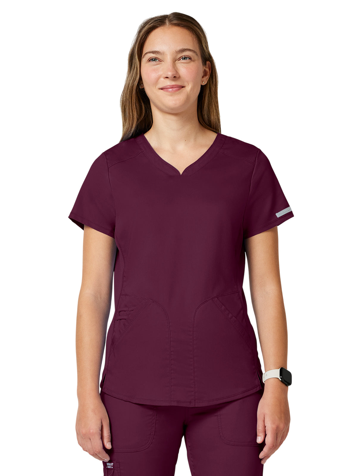 Women's 2-Pocket V-Neck Top - WW601 - Wine