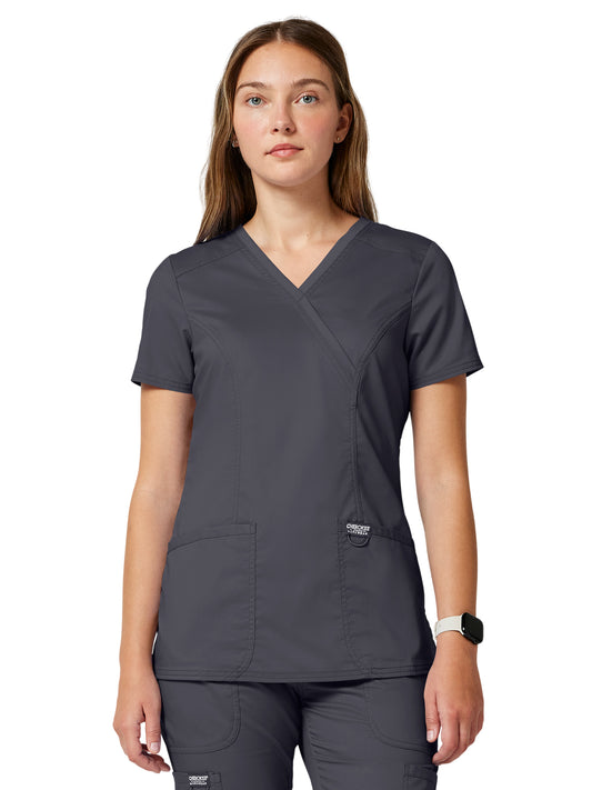 Women's 2-Pocket Mock Wrap Top - WW610 - Pewter