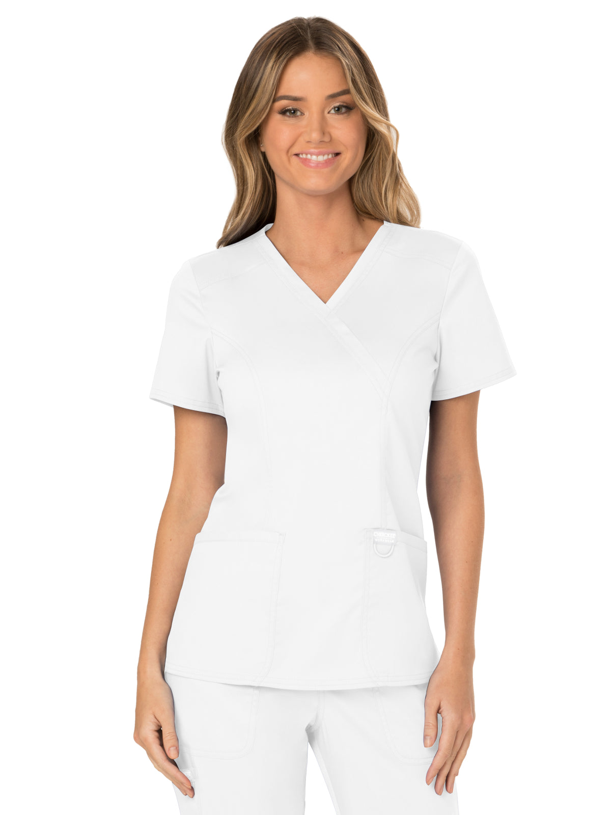 Women's 2-Pocket Mock Wrap Top - WW610 - White