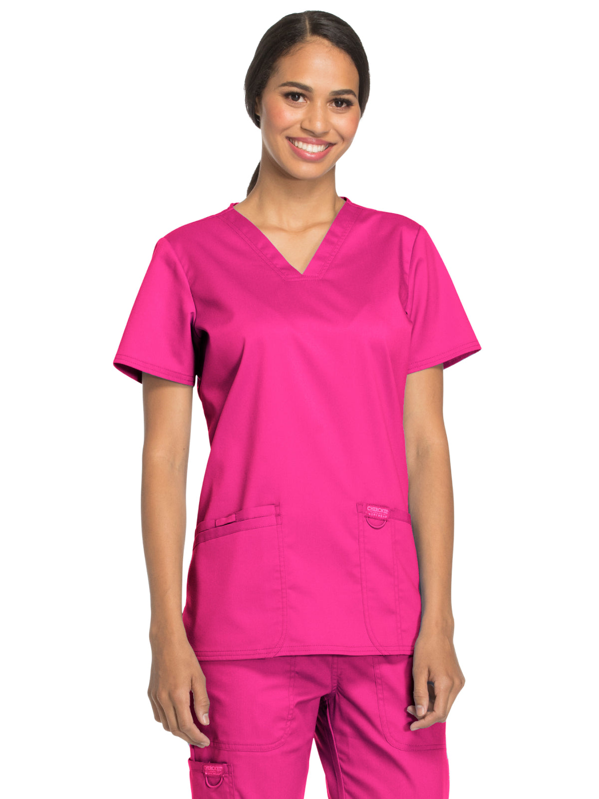 Women's 3-Pocket V-Neck Top - WW620 - Electric Pink