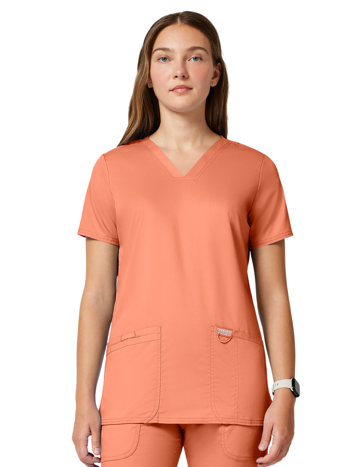 Women's 3-Pocket V-Neck Top - WW620 - Papaya Juice