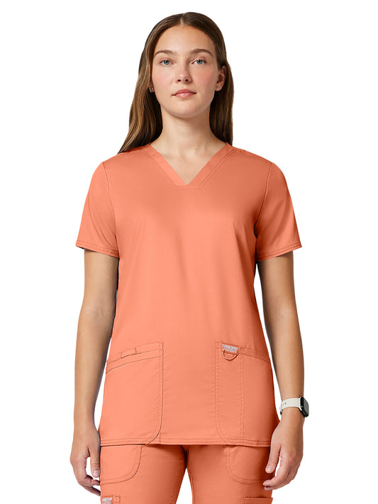 Women's 3-Pocket V-Neck Top - WW620 - Papaya Juice