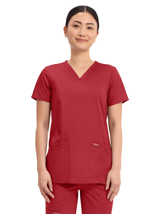 Women's 3-Pocket V-Neck Top - WW620 - Red