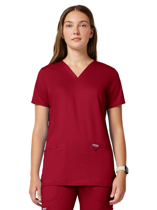 Women's 3-Pocket V-Neck Top - WW620 - Red