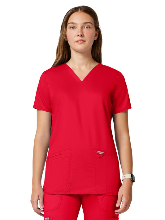Women's 3-Pocket V-Neck Top - WW620 - Sweet Paprika