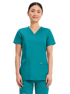 Women's 3-Pocket V-Neck Top - WW620 - Teal Blue