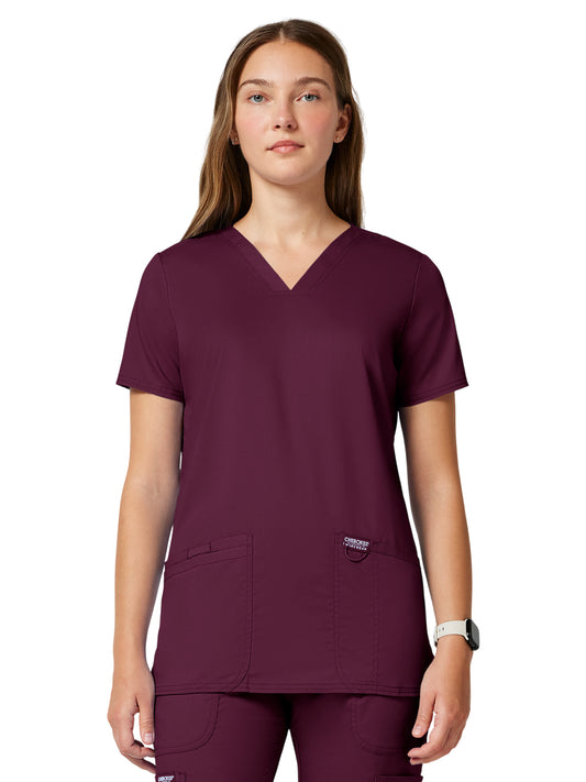 Women's 3-Pocket V-Neck Top - WW620 - Wine