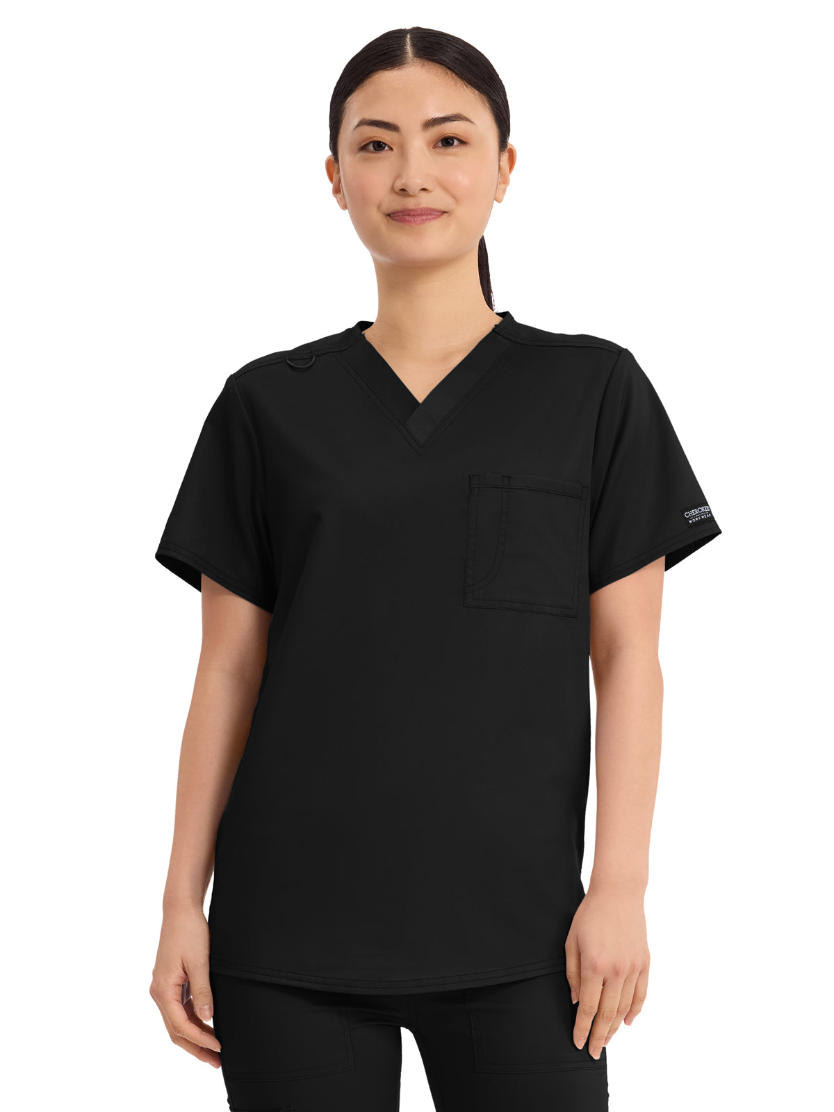 Unisex 1-Pocket Tuckable V-Neck Top - WW625 - Black