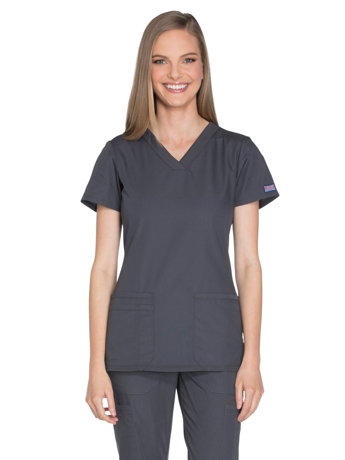 Women's 2-Pocket V-Neck Top - WW645 - Pewter