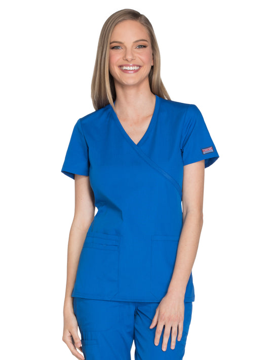 Women's 2-Pocket Mock Wrap Top - WW650 - Royal