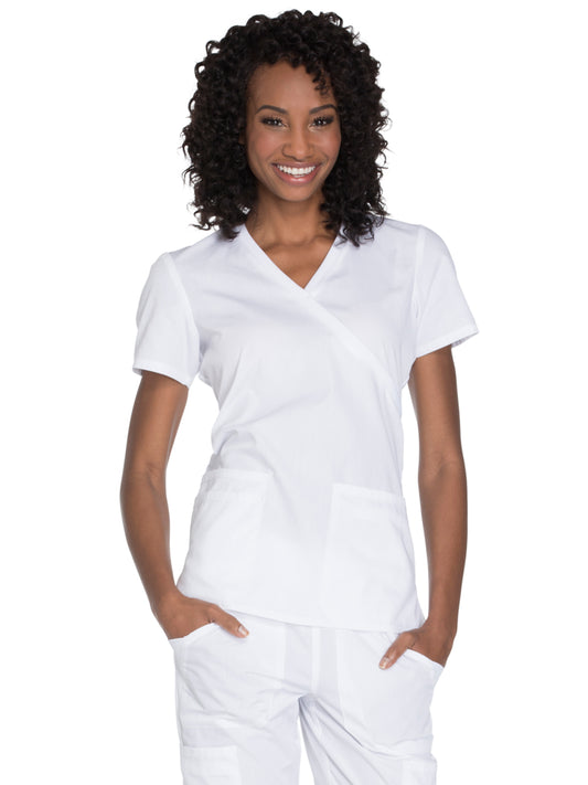 Women's 2-Pocket Mock Wrap Top - WW650 - White