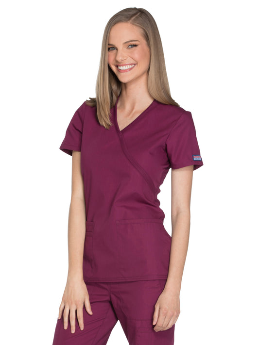 Women's 2-Pocket Mock Wrap Top - WW650 - Wine