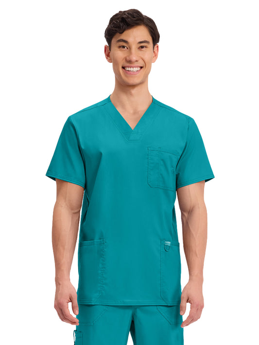 Men's 3-Pocket V-Neck Top - WW670 - Teal Blue