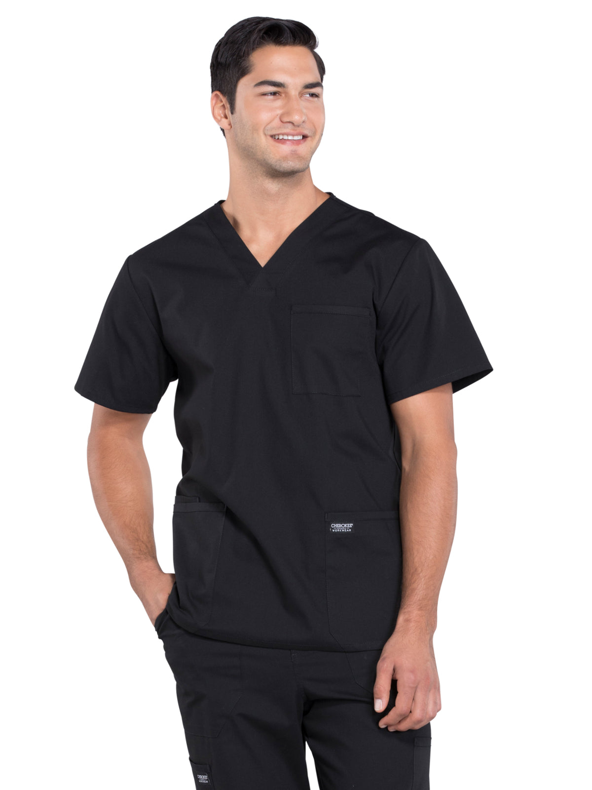 Men's 4-Pocket V-Neck Top - WW695 - Black