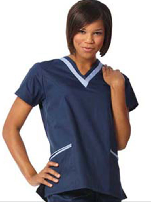 Women's Double V-Neck Tunic - 7578 - Navy w/ Ciel Blue