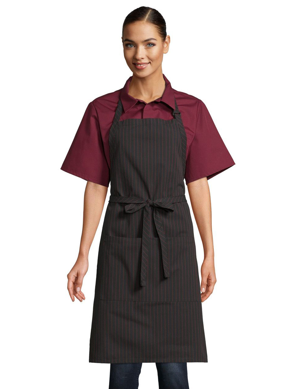 Unisex Sliding Adjustable Neck Apron - 3018 - Black/Red Pinstripe