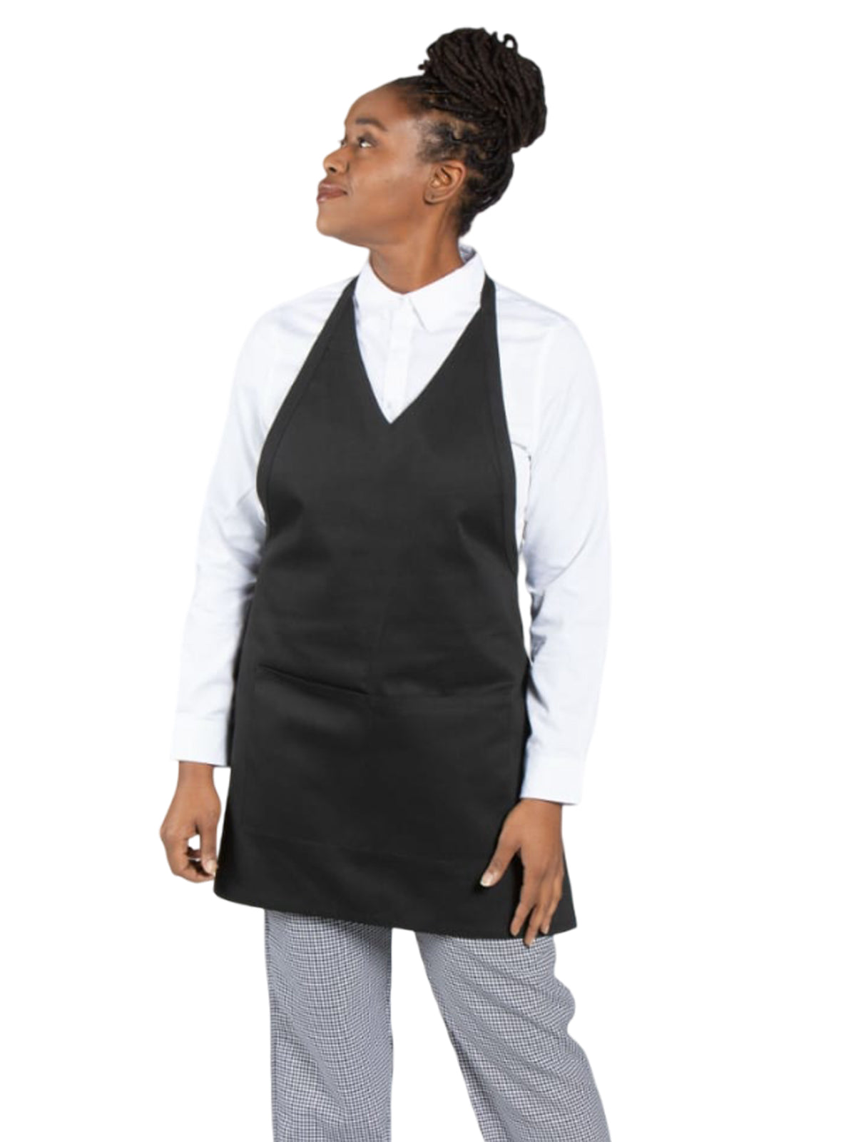 Unisex 2-Pocket Formal V-Neck Apron - 3041 - Black