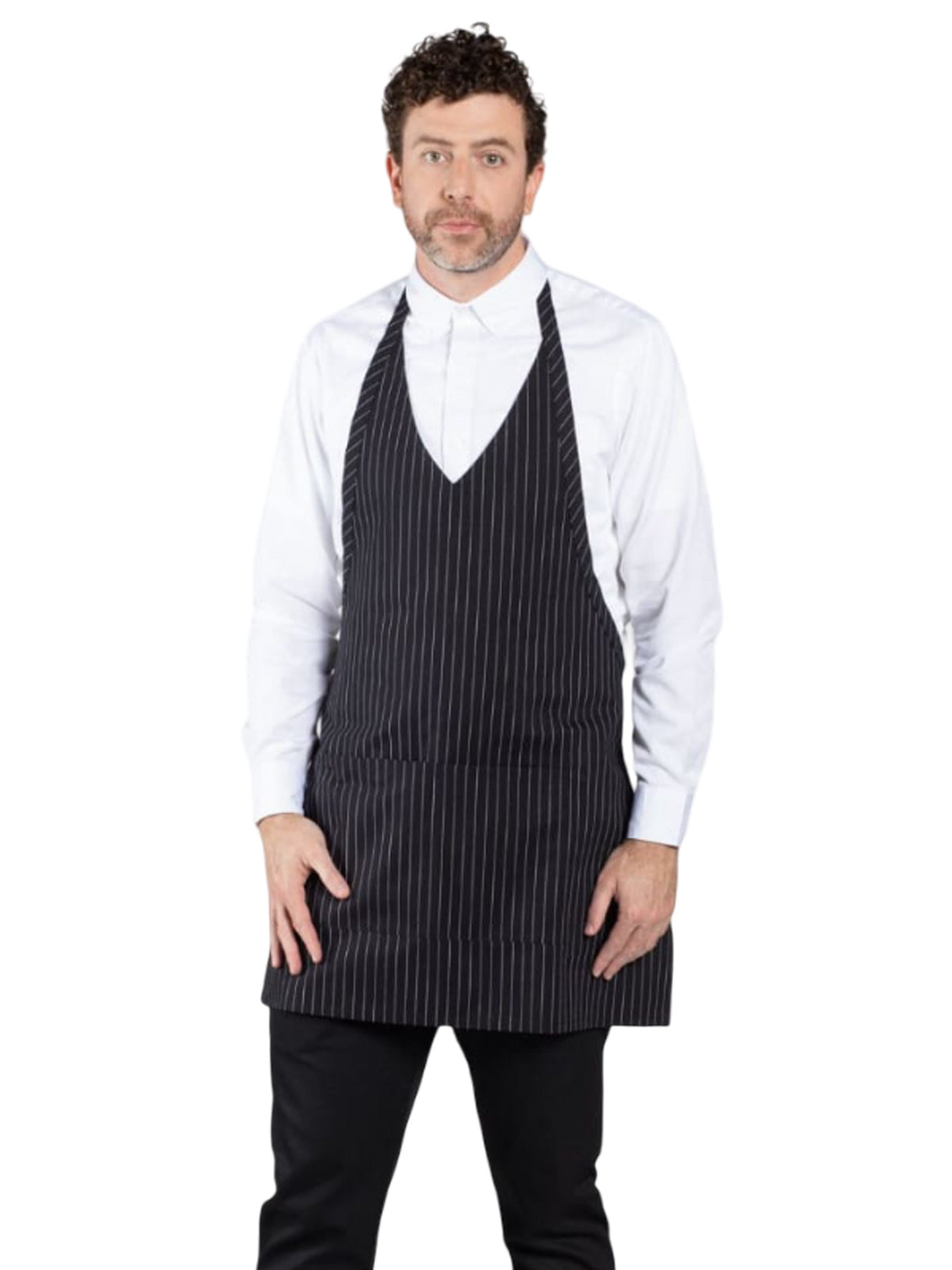 Unisex 2-Pocket Formal V-Neck Apron - 3041 - Pinstripe