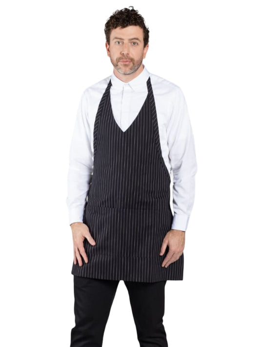 Unisex 2-Pocket Formal V-Neck Apron - 3041 - Pinstripe