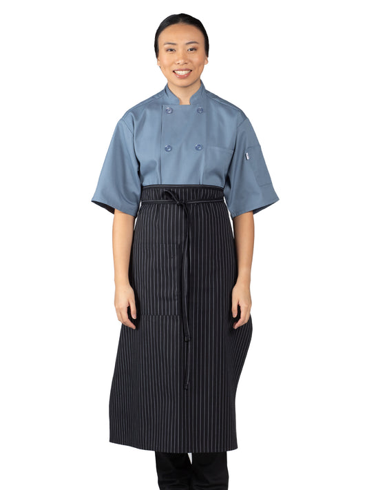 Unisex Reinforced Bar Tacking Apron - 3052 - Black/White Pinstripe