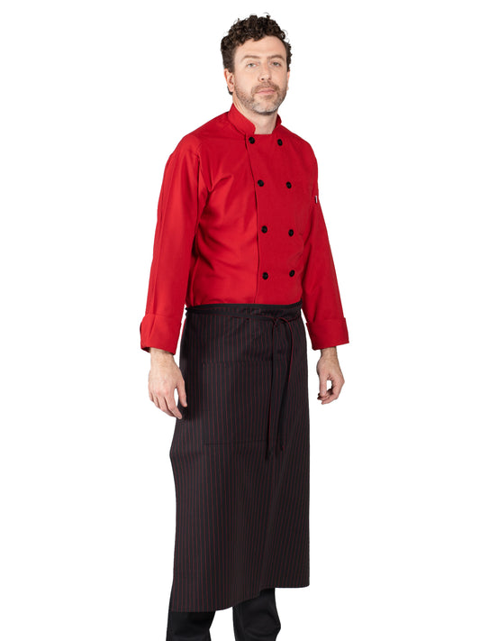 Unisex Reinforced Bar Tacking Apron - 3052 - Black/Red Pinstripe