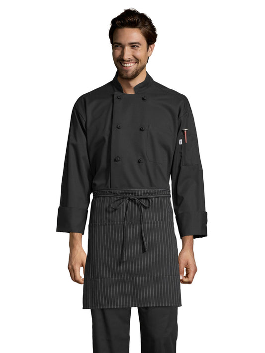 Unisex Two-Section Patch Pocket Apron - 3056 - Black/White Pinstripe