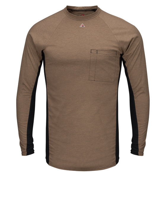 Men's Flame-Resistant Concealed Chest Pocket Long Sleeve Base Layer Shirt - MPS8 - Khaki