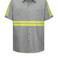 Men's Short Sleeve Wrinkle-Resistant Cotton Work Shirt - SC40 - Grey with Yellow/Green Visibility Trim