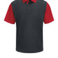 Men's Short Sleeve Performance Knit Color-Block Polo - SK56 - Charcoal/Red