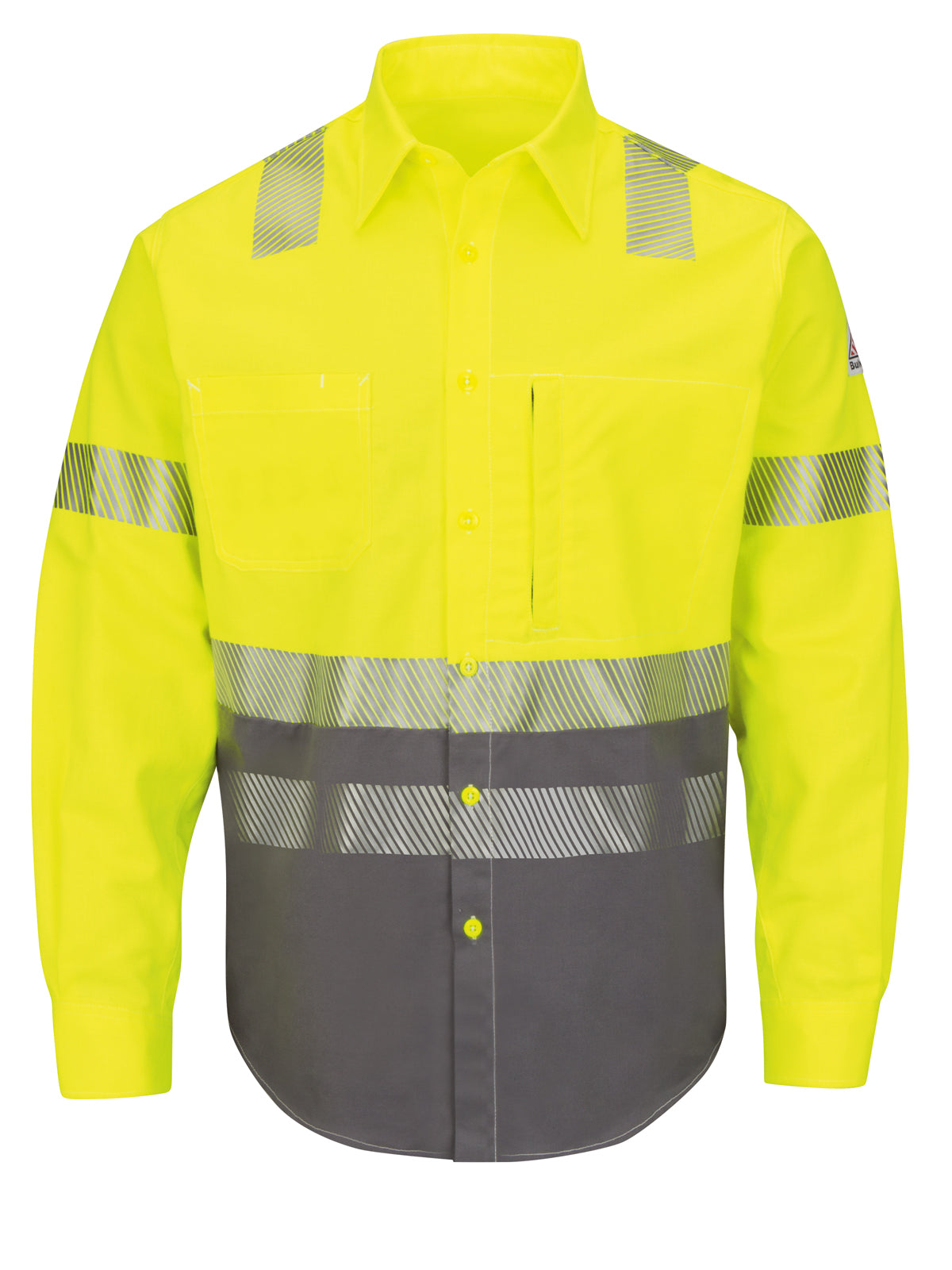 Men's Flame-Resistant Hi-Visibility Color-Block Uniform Shirt - SLB4 - Yellow/Grey