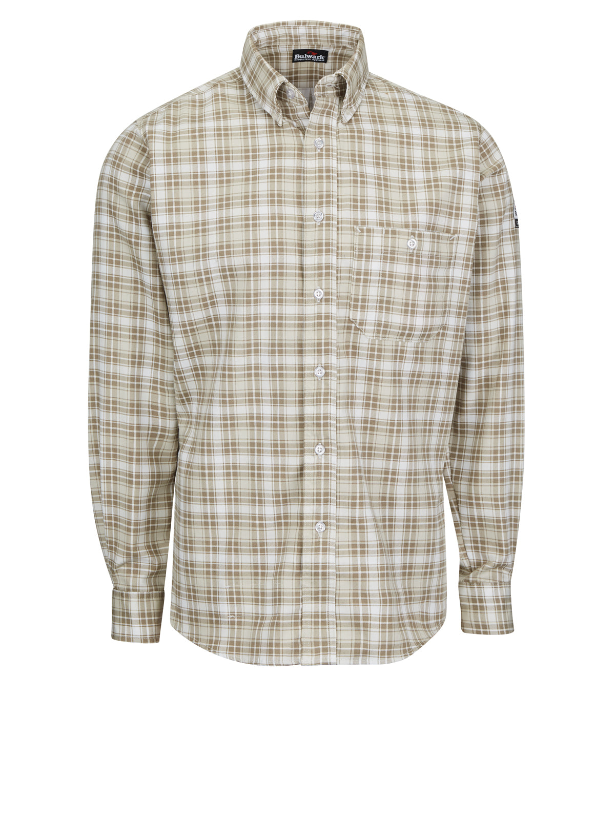 Men's Flame-Resistant Long Sleeve Plaid Dress Shirt - SLP2 - Khaki Plaid
