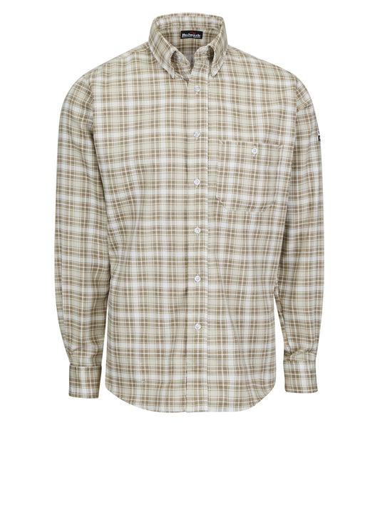Men's Flame-Resistant Long Sleeve Plaid Dress Shirt - SLP2 - Khaki Plaid
