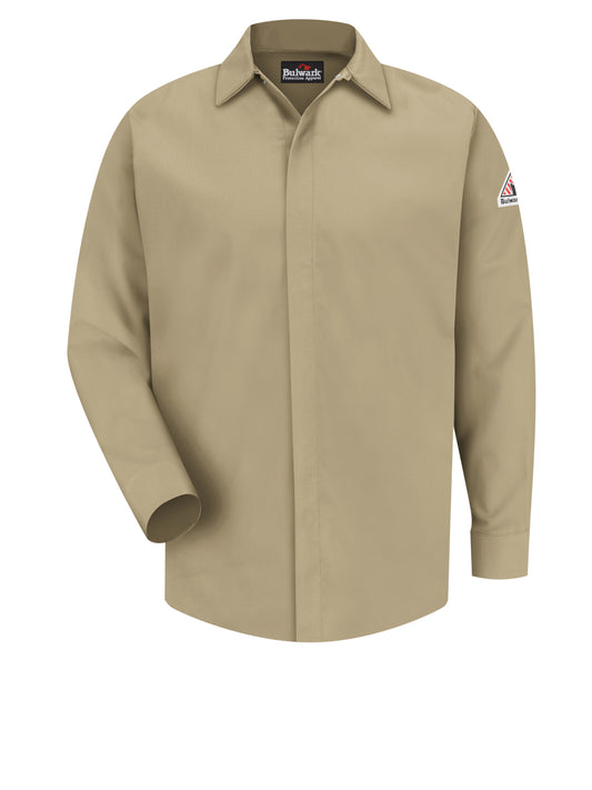 Men's Midweight Flame-Resistant Pocketless Concealed-Gripper Work Shirt - SLS2 - Khaki