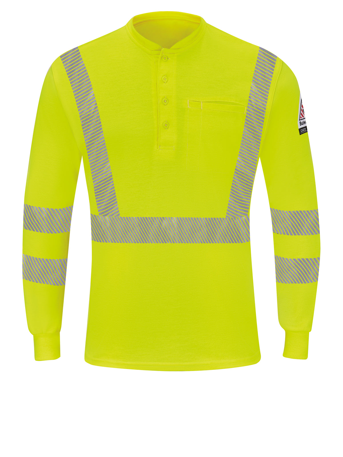 Men's Hi-Visibility Lightweight Flame-Resistant Long-Sleeve Henley Shirt - SML4 - Yellow/Green