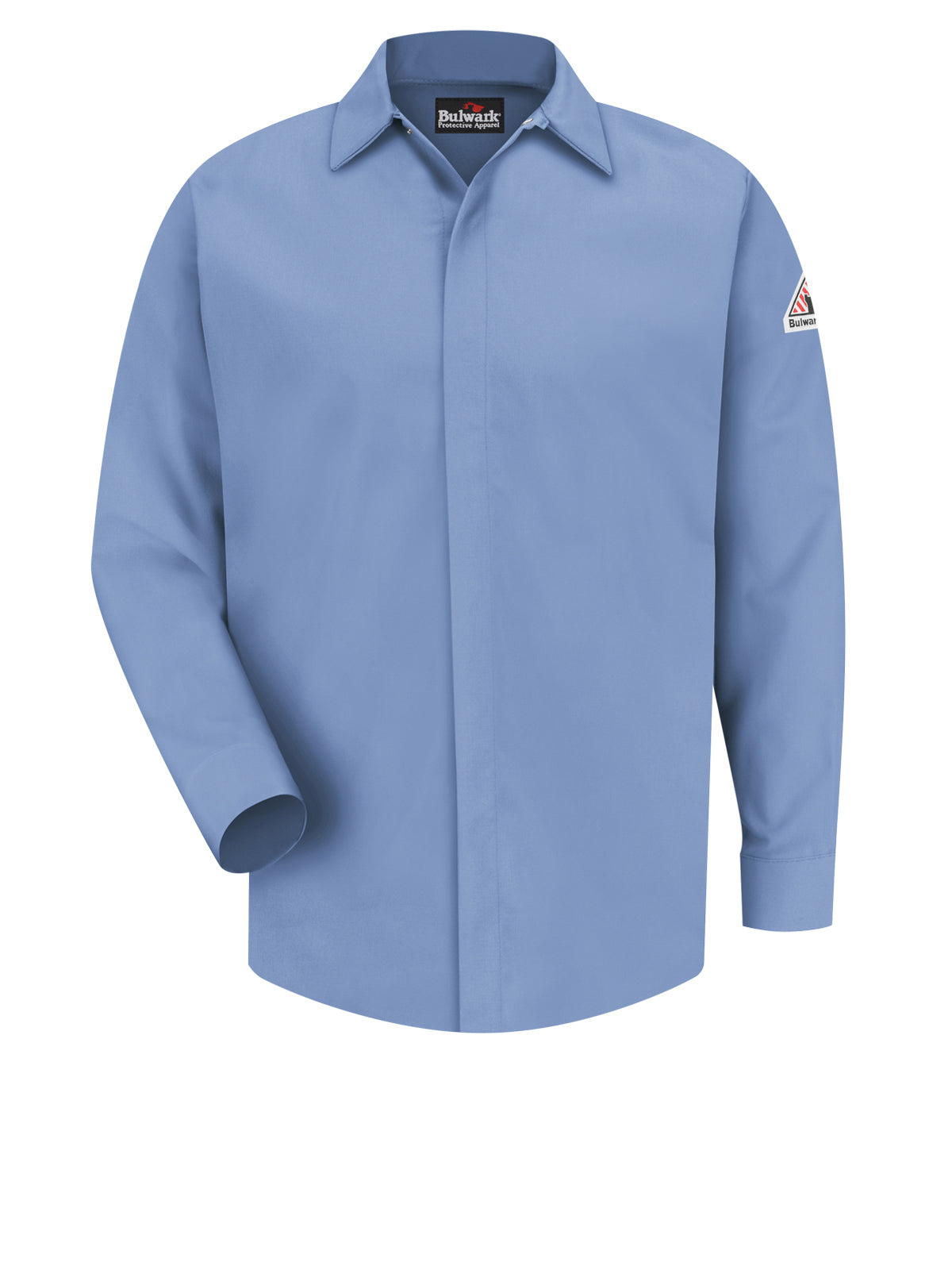 Men's Midweight Flame-Resistant Pocketless Concealed-Gripper Work Shirt - SMS2 - Light Blue