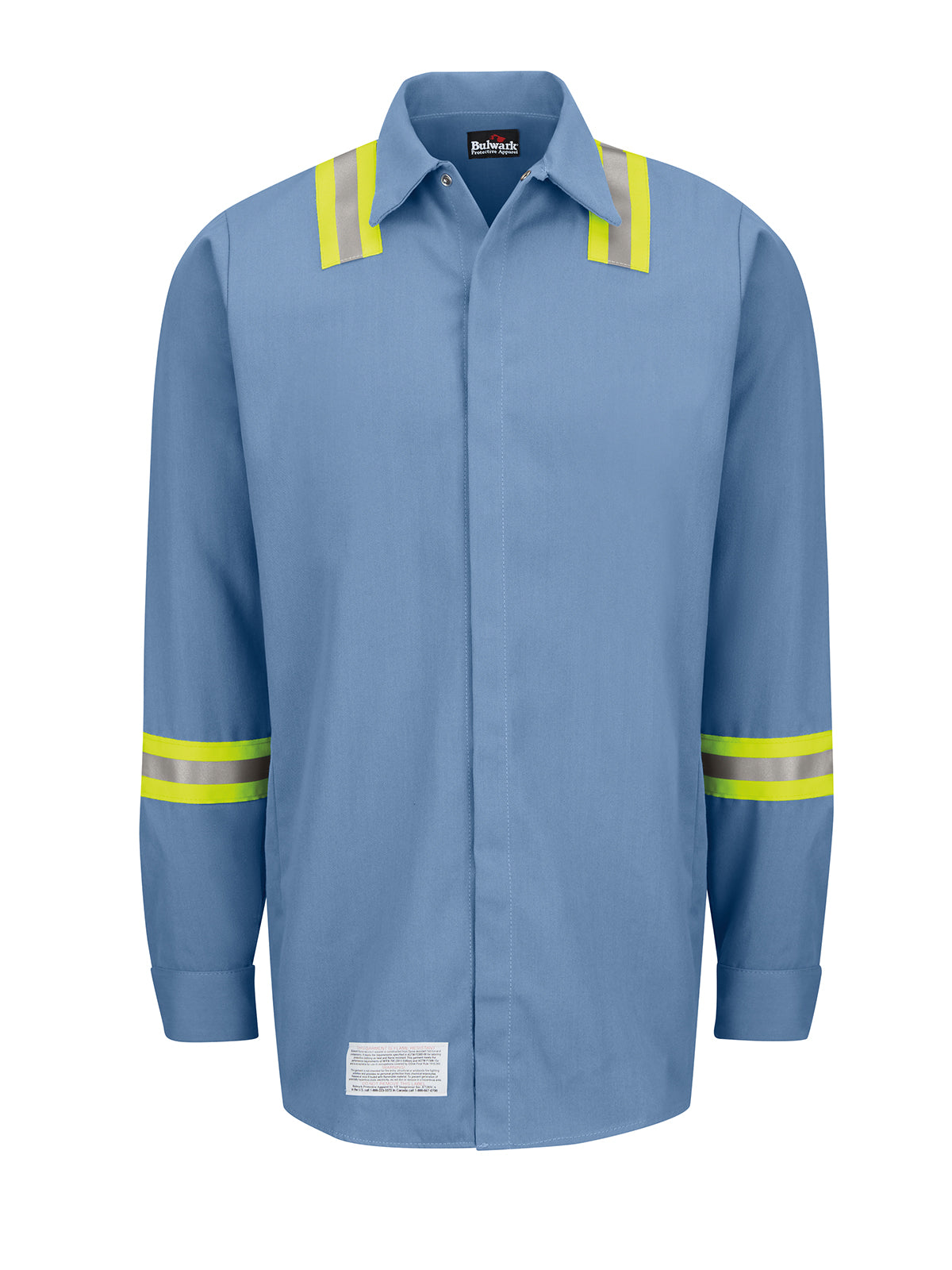 Men's Enhanced Visibility Flame-Resistant Concealed-Gripper Pocketless Work Shirt - SMS6 - Light Blue