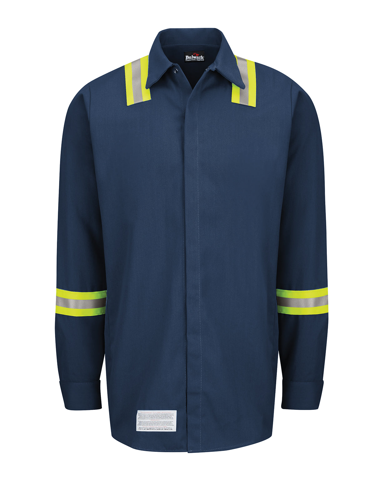 Men's Enhanced Visibility Flame-Resistant Concealed-Gripper Pocketless Work Shirt - SMS6 - Navy