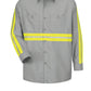 Men's Long Sleeve Industrial Work Shirt - SP14 - Light Grey with Yellow/Green Visibility Trim