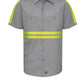 Men's Short Sleeve Industrial Work Shirt - SP24 - Light Grey with Yellow/Green Visibility Trim