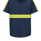 Men's Short Sleeve Industrial Work Shirt - SP24 - Navy with Yellow/Green Visibility Trim