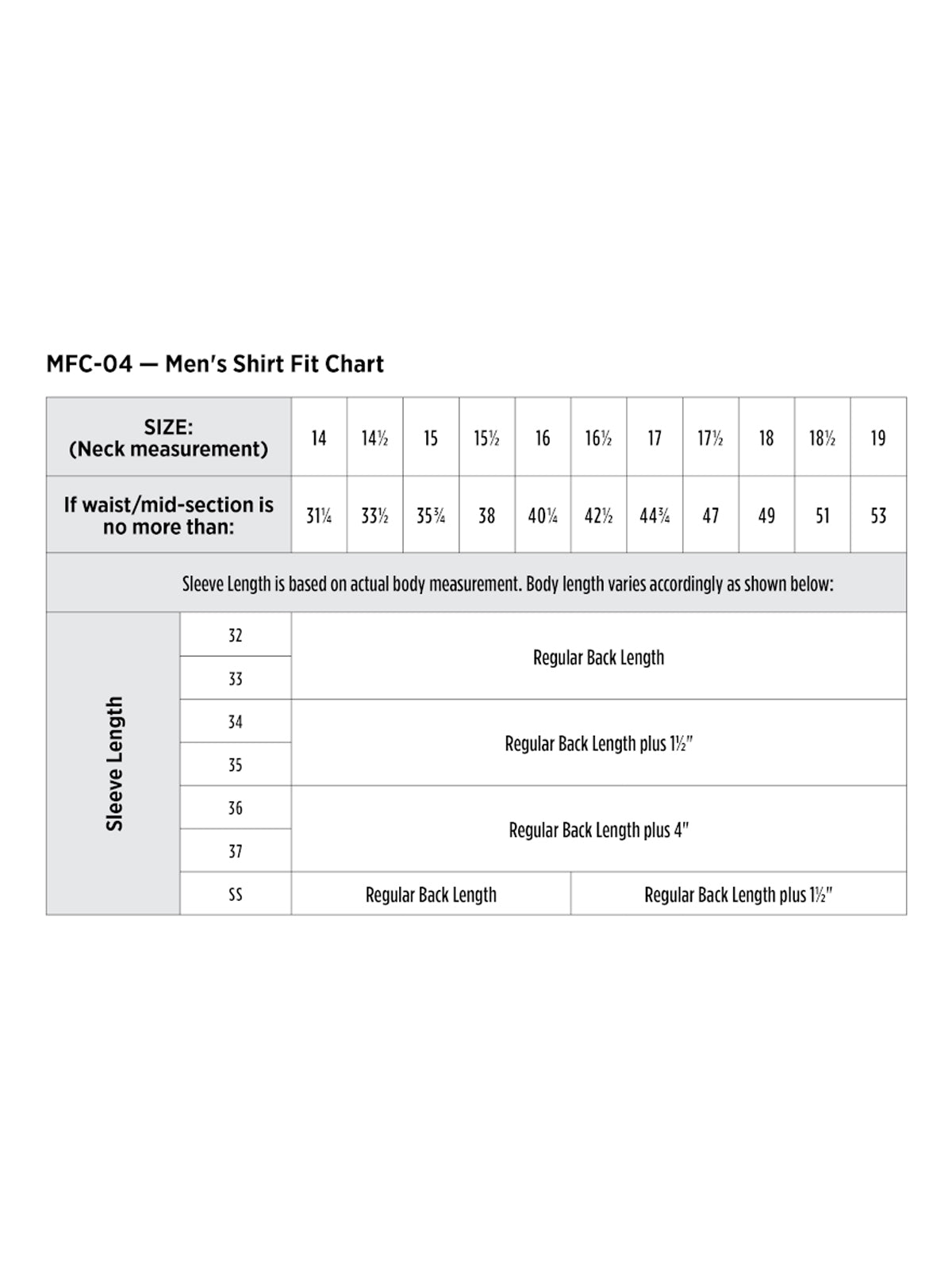 SIZECHART