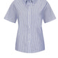 Women's Short Sleeve Executive Oxford Dress Shirt - SR61 - Blue/White Stripe